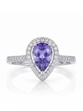 Purple Amethyst Pear Gemstone ring, 925 Sterling Silver